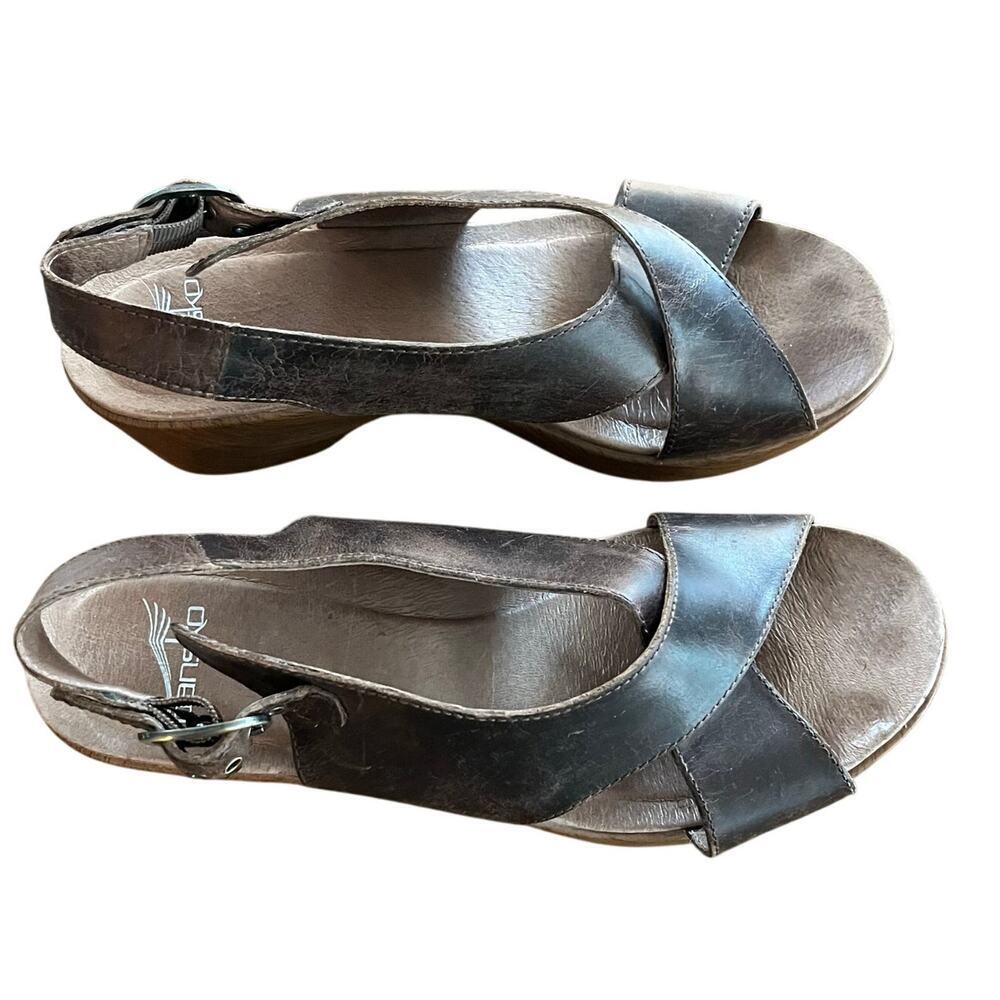 Dansko Brown Leather Sandals Clogs Nubuck Jacinda Slingback Platform 40 - Picture 2 of 4